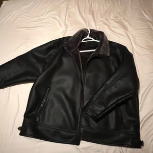 4XL Fleece-Lines Faux Leather Jacket